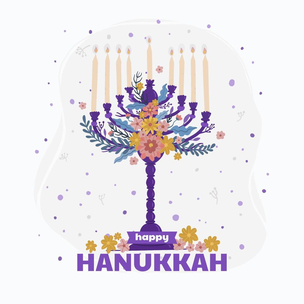 concepto floral de la menorah de hanukkah vector