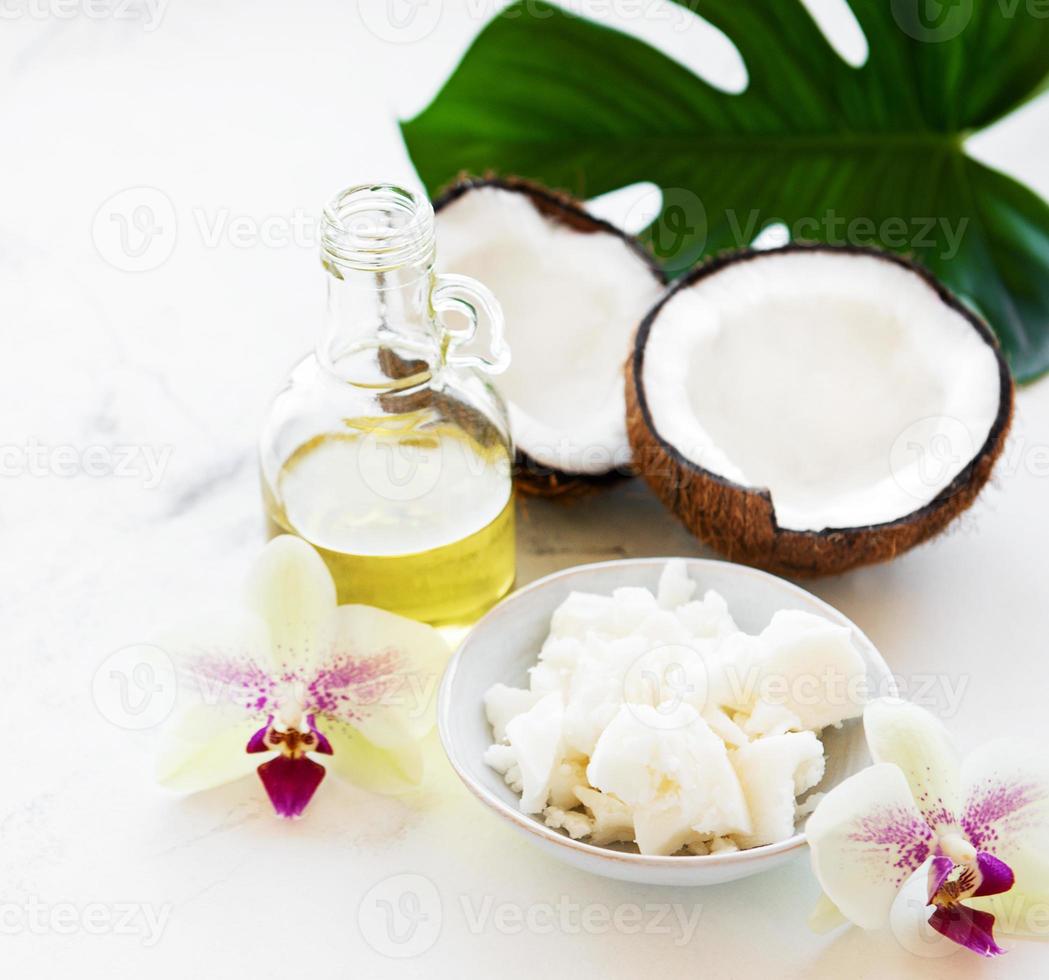 Fresh coconut oil and spa ingredients photo