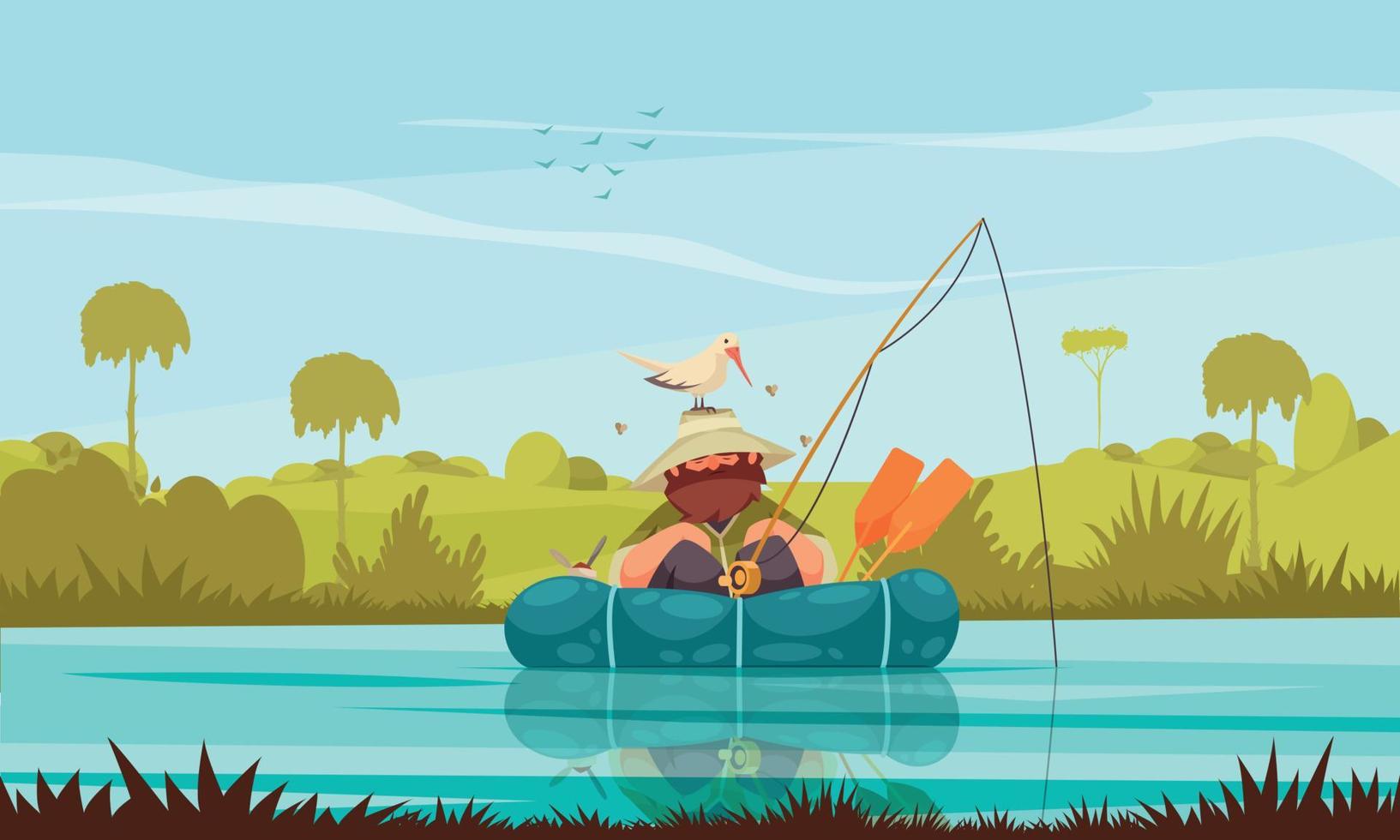 Fishing Cartoon Composition vector