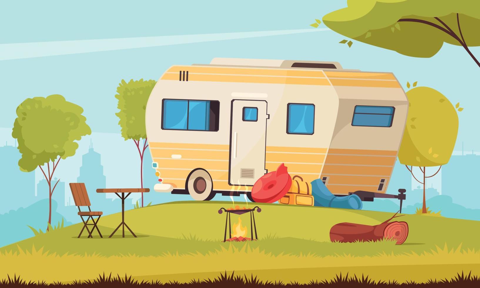 Camping Cartoon Composition vector