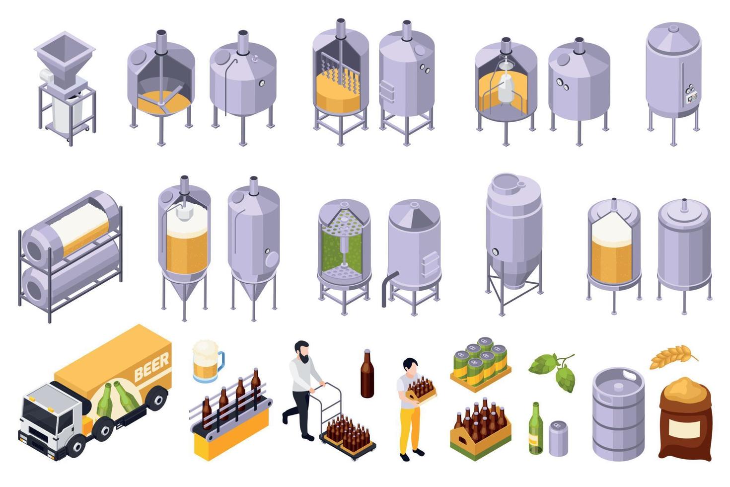 Brewery Beer Production Set vector