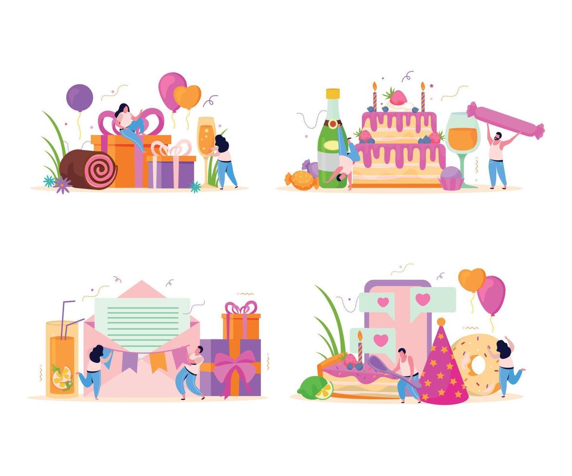 Birthday Flat Compositions Set vector