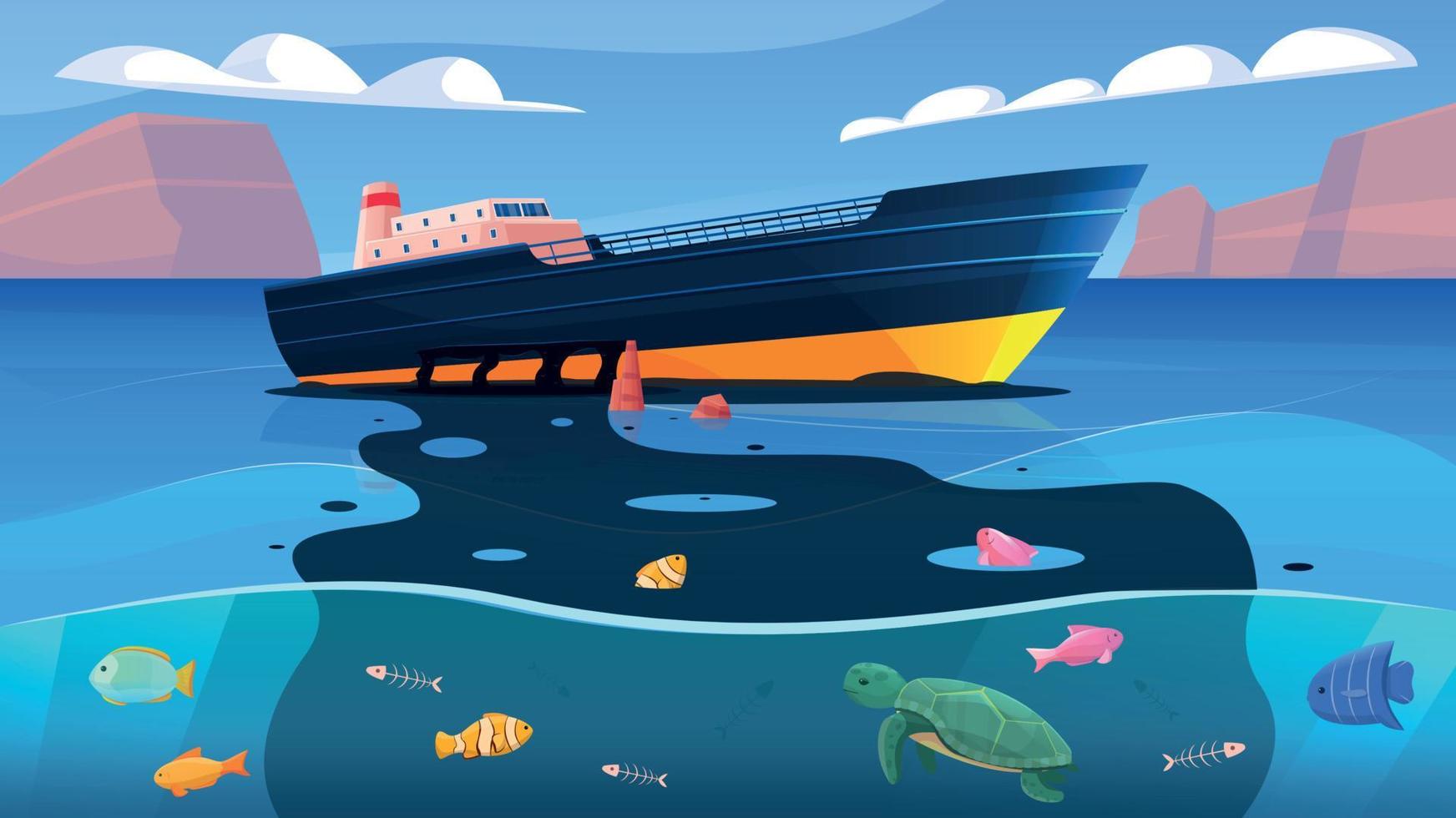 Ocean Pollution Flat Composition vector