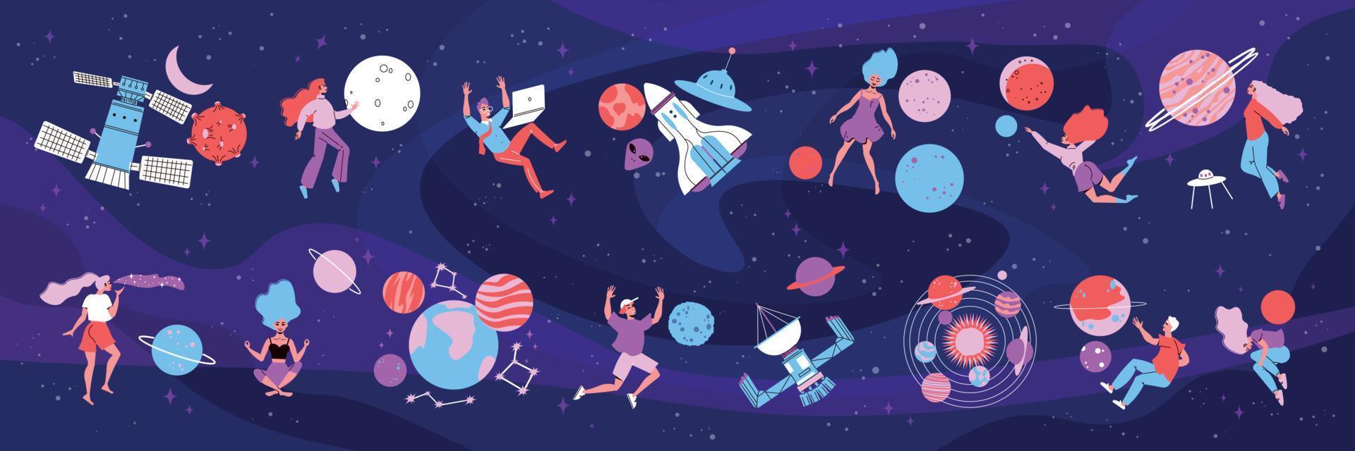 Space People Color Set vector