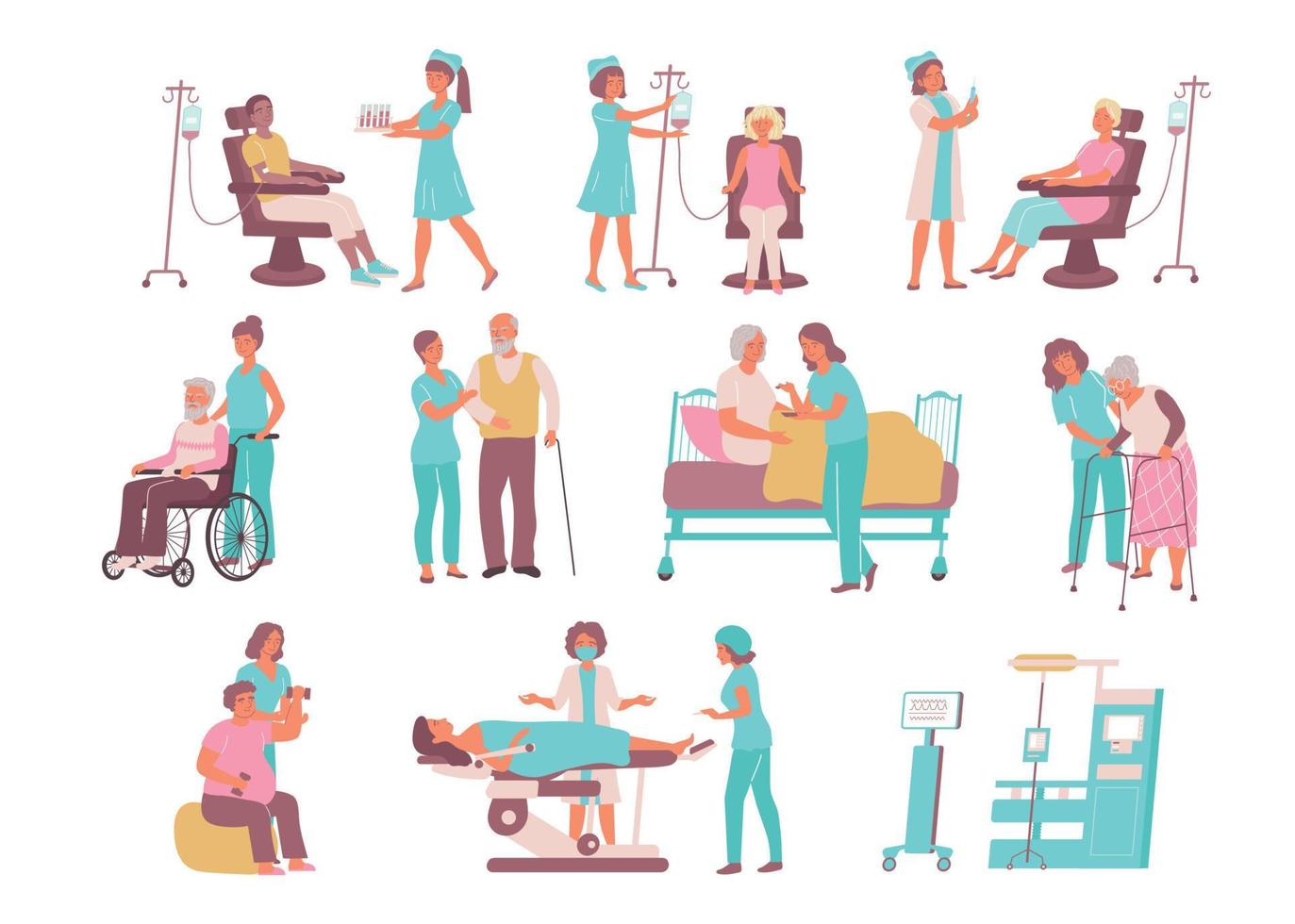 conjunto de iconos planos de enfermera vector