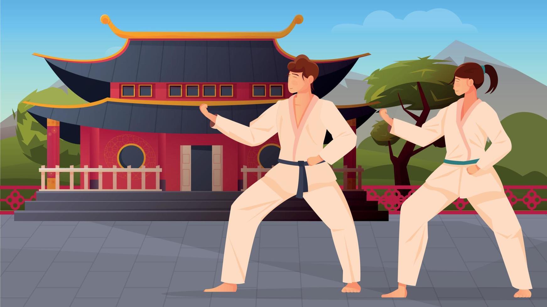 Martial Arts Training Flat Composition vector