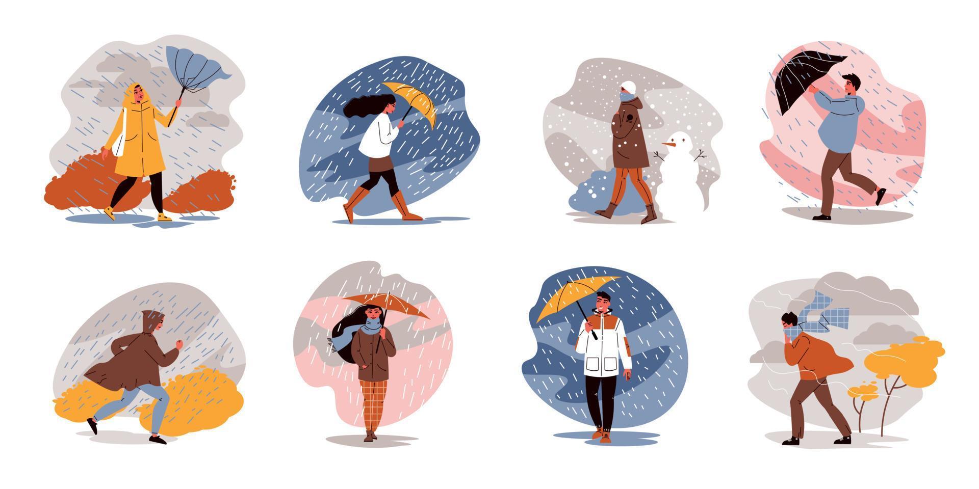 Rain Umbrellas Compositions Set vector