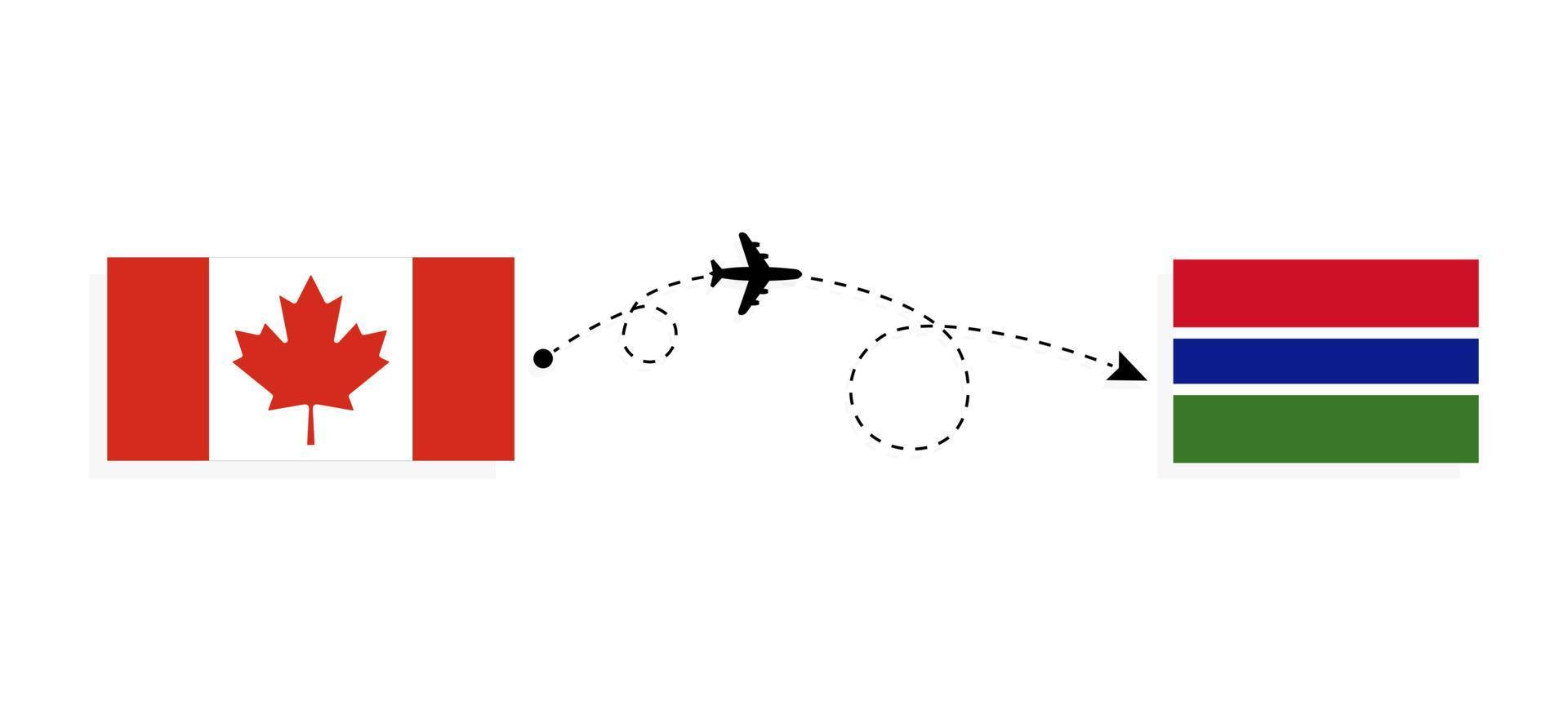 vuelo y viaje de canadá a gambia en avión de pasajeros concepto de viaje vector