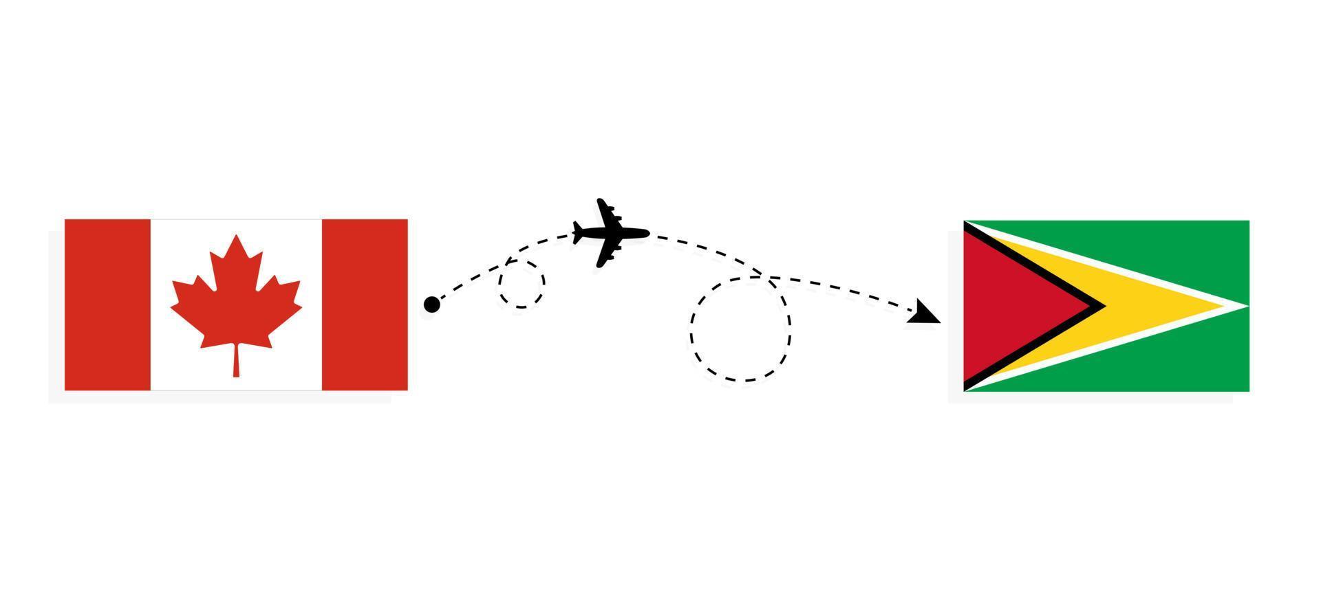 vuelo y viaje desde canadá a guyana en avión de pasajeros concepto de viaje vector