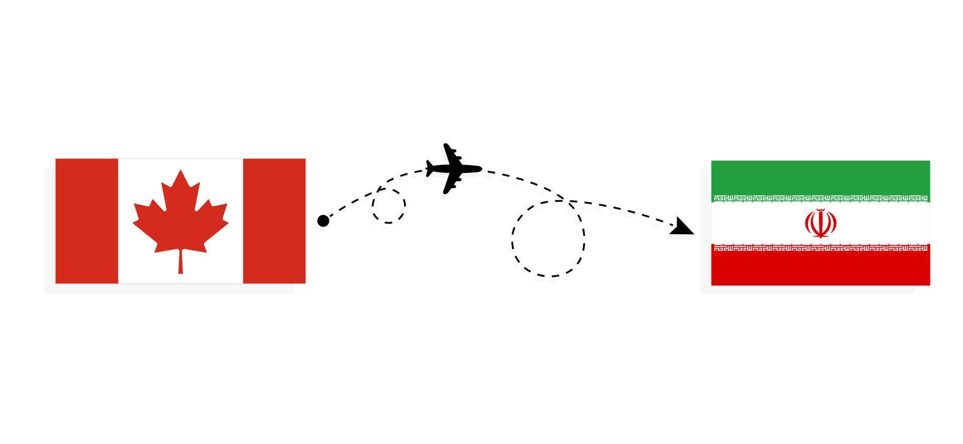 vuelo y viaje desde canadá a irán en avión de pasajeros concepto de viaje vector