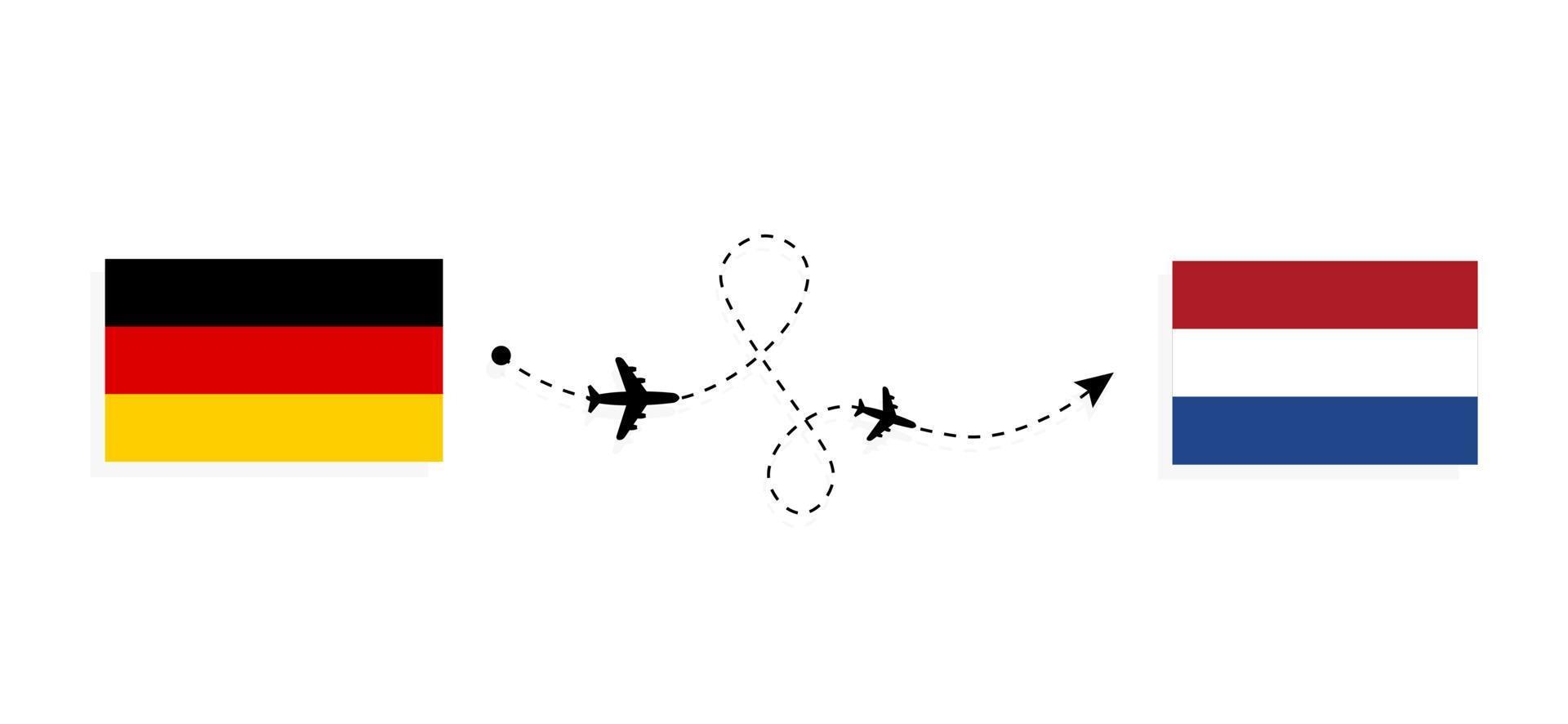 Flight and travel from Germany to Netherlands by passenger airplane Travel concept vector