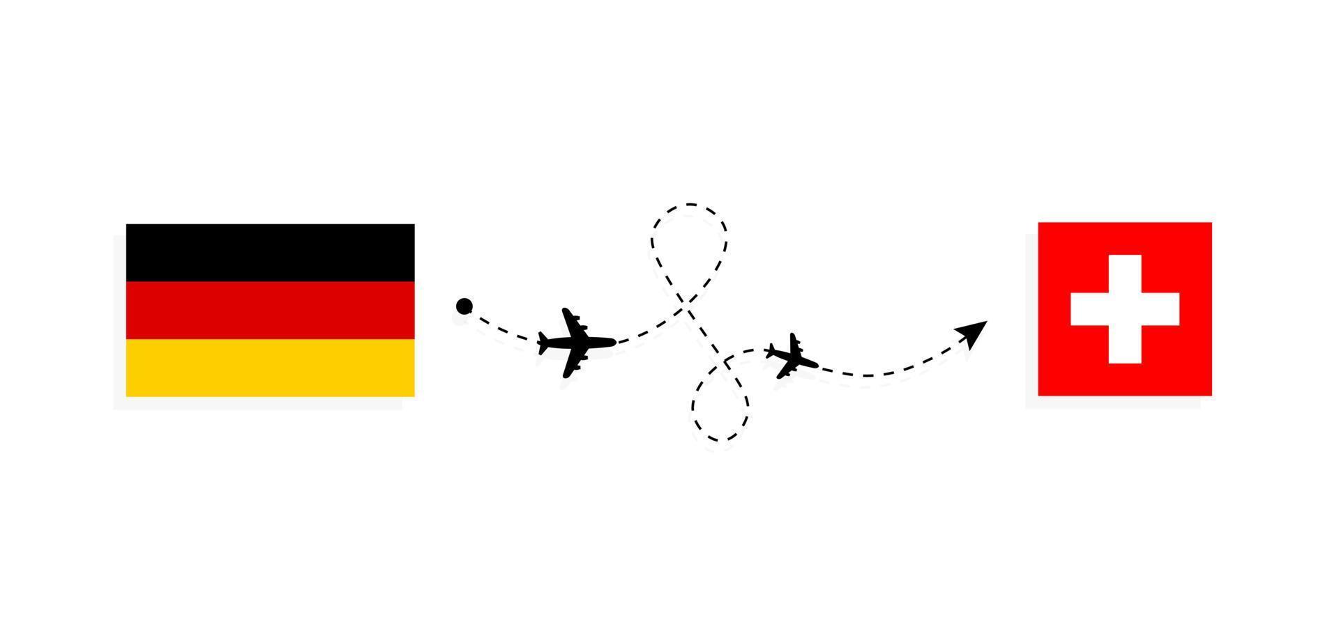 Vuelo y viaje desde Alemania a Suiza en avión de pasajeros concepto de viaje vector