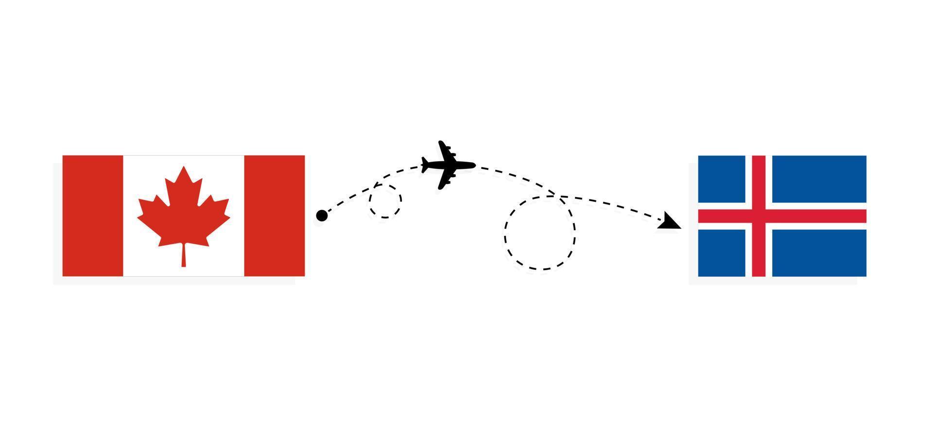 vuelo y viaje desde canadá a islandia en avión de pasajeros concepto de viaje vector