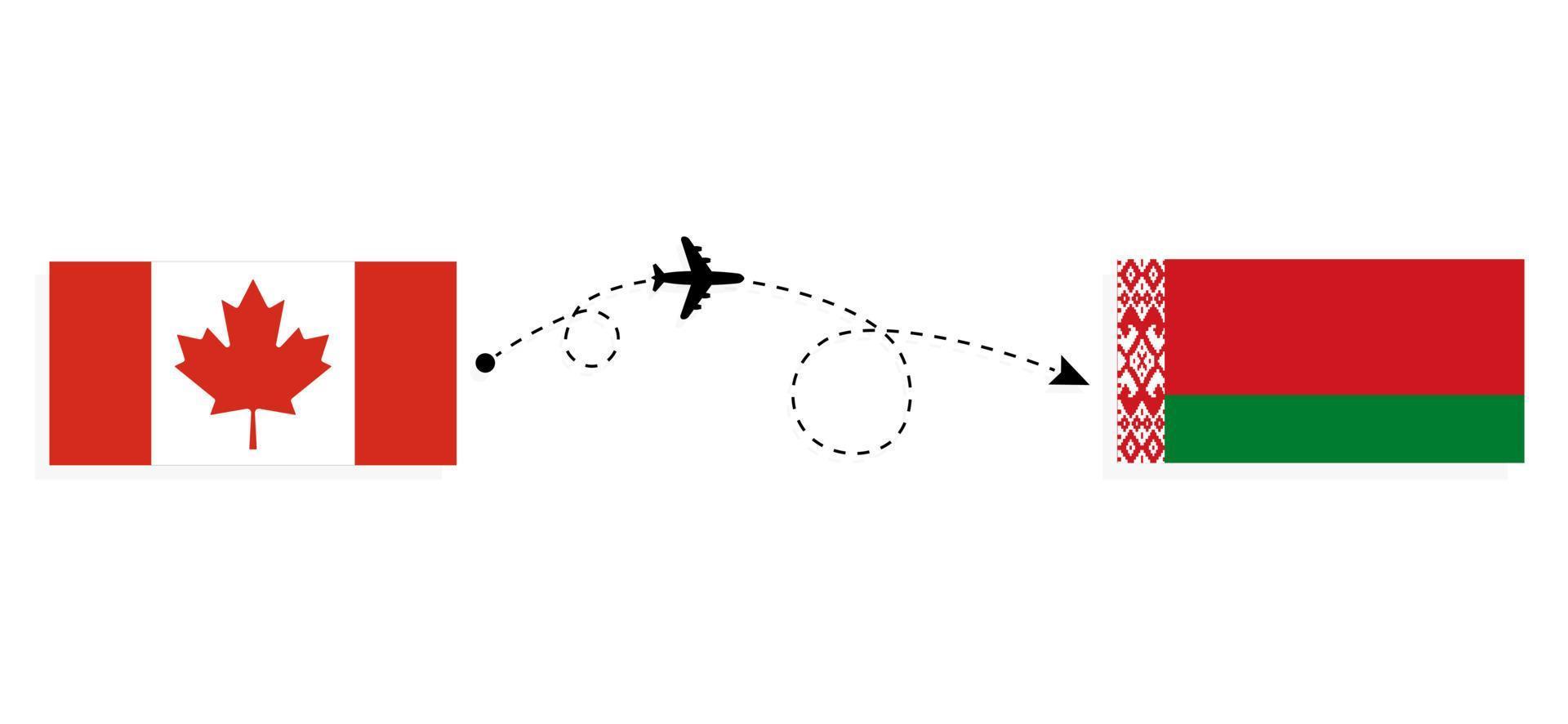 vuelo y viaje desde canadá a bielorrusia en avión de pasajeros concepto de viaje vector