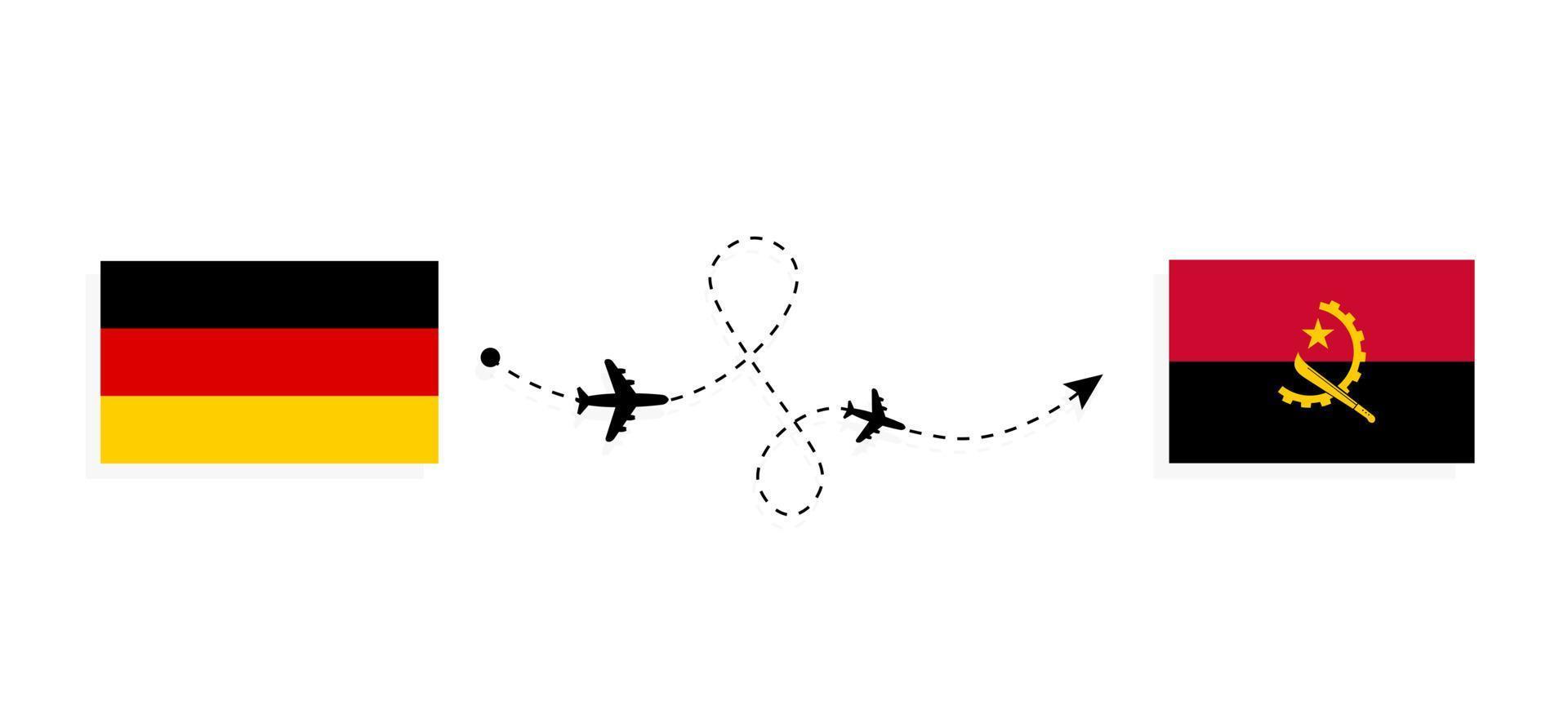 vuelo y viaje desde alemania a angola en avión de pasajeros concepto de viaje vector