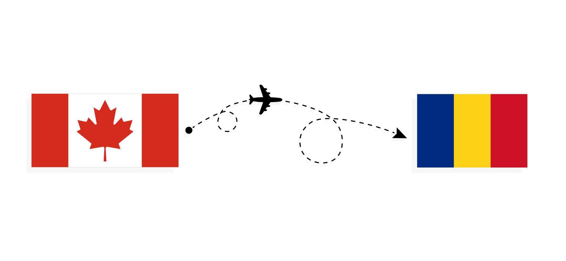 vuelo y viaje desde canadá a rumania en avión de pasajeros concepto de viaje vector