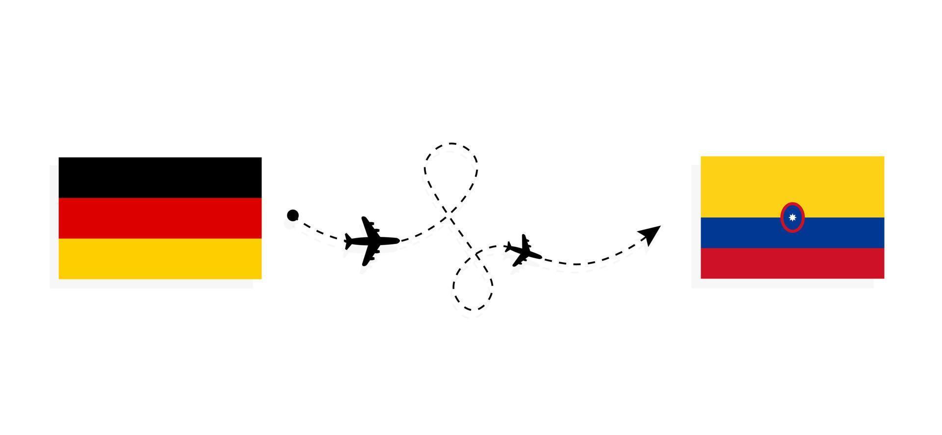 vuelo y viaje desde alemania a colombia en avión de pasajeros concepto de viaje vector