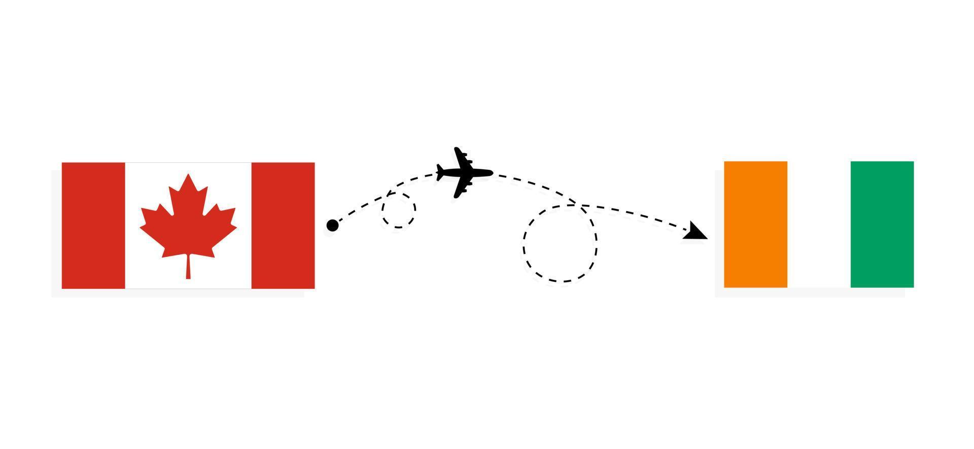 Vuelo y viaje desde Canadá a Costa de Marfil en concepto de viaje en avión de pasajeros vector