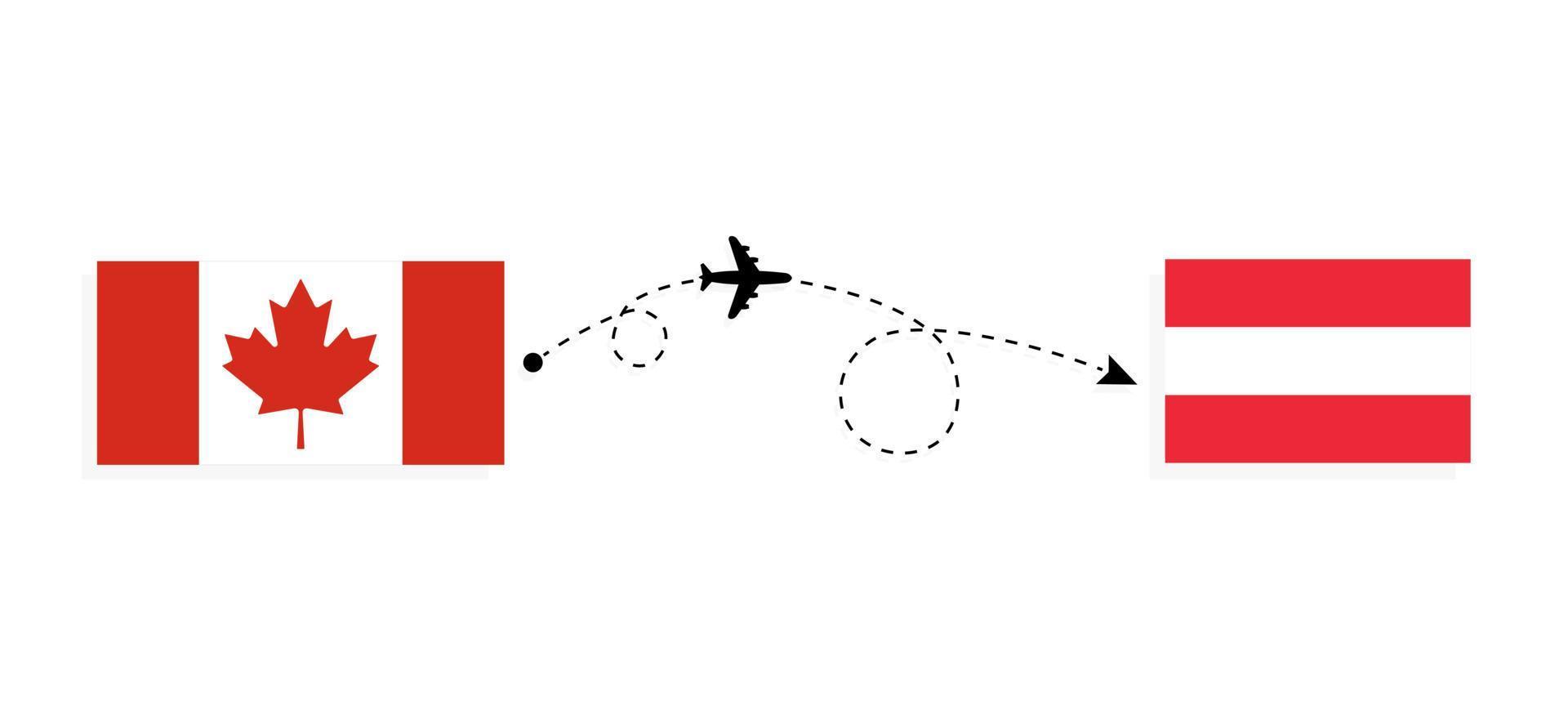 vuelo y viaje desde canadá a austria en avión de pasajeros concepto de viaje vector