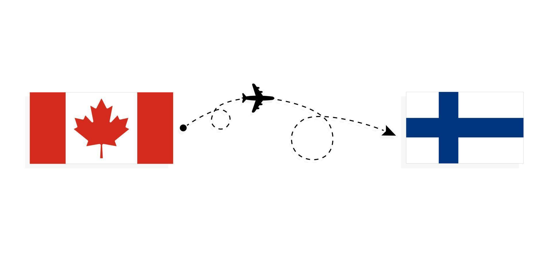 Flight and travel from Canada to Finland by passenger airplane Travel concept vector