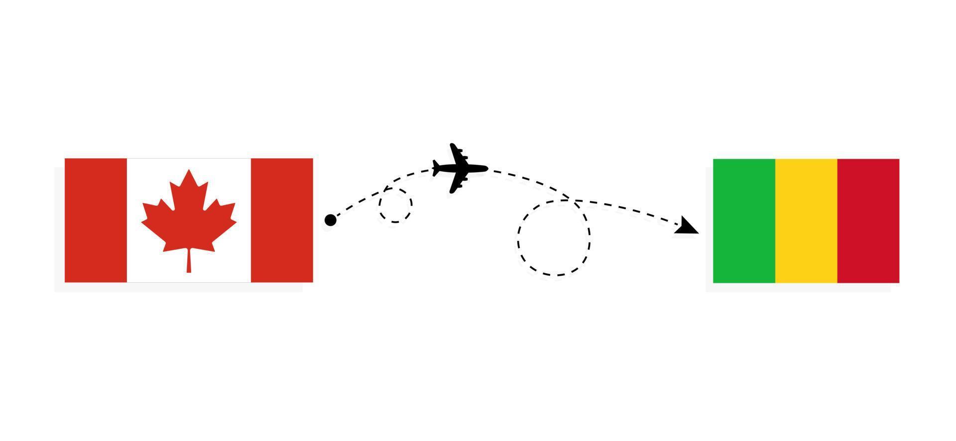 vuelo y viaje desde canadá a malí en avión de pasajeros concepto de viaje vector