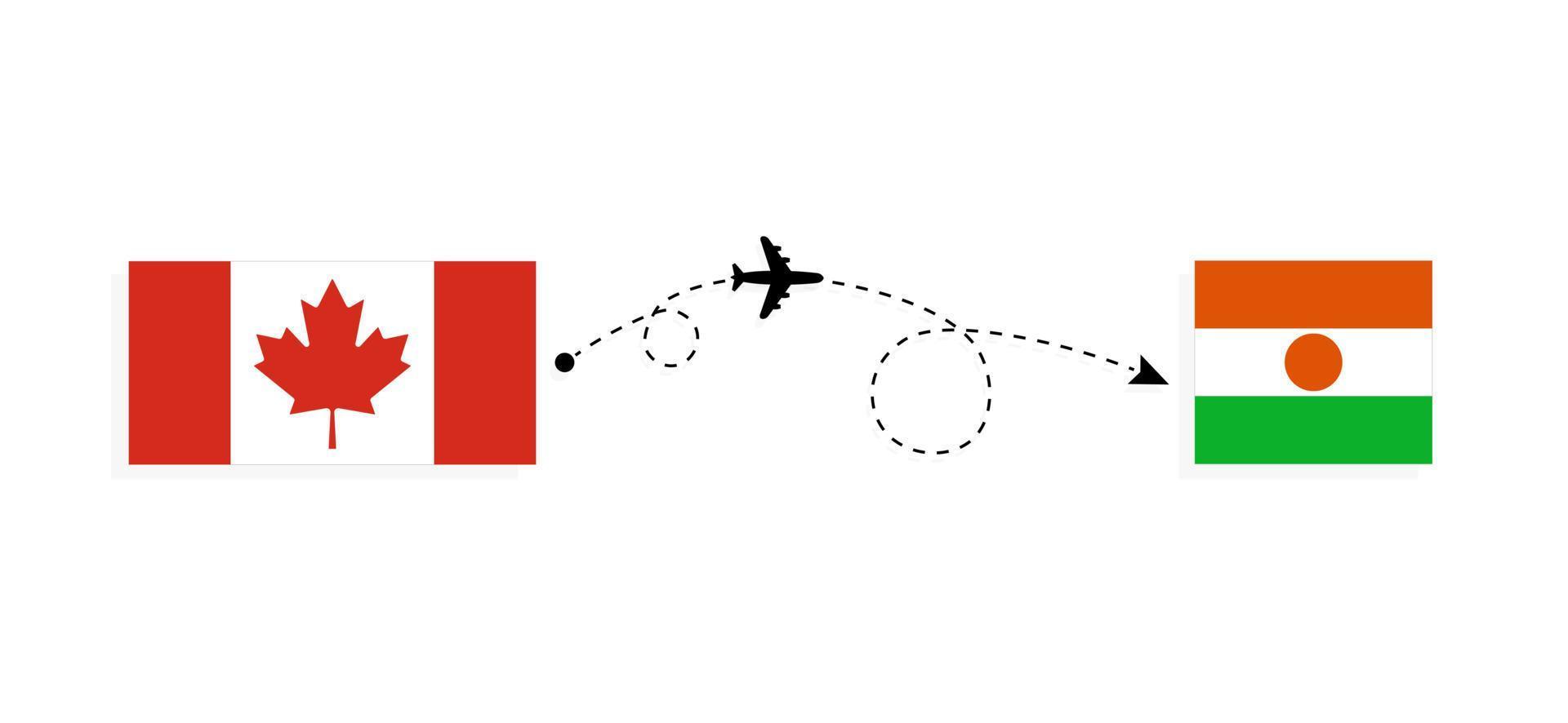 vuelo y viaje desde canadá a níger en avión de pasajeros concepto de viaje vector