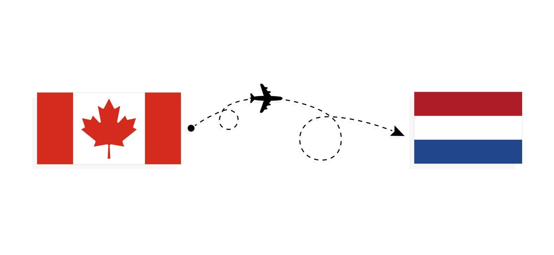 vuelo y viaje desde canadá a países bajos en avión de pasajeros concepto de viaje vector