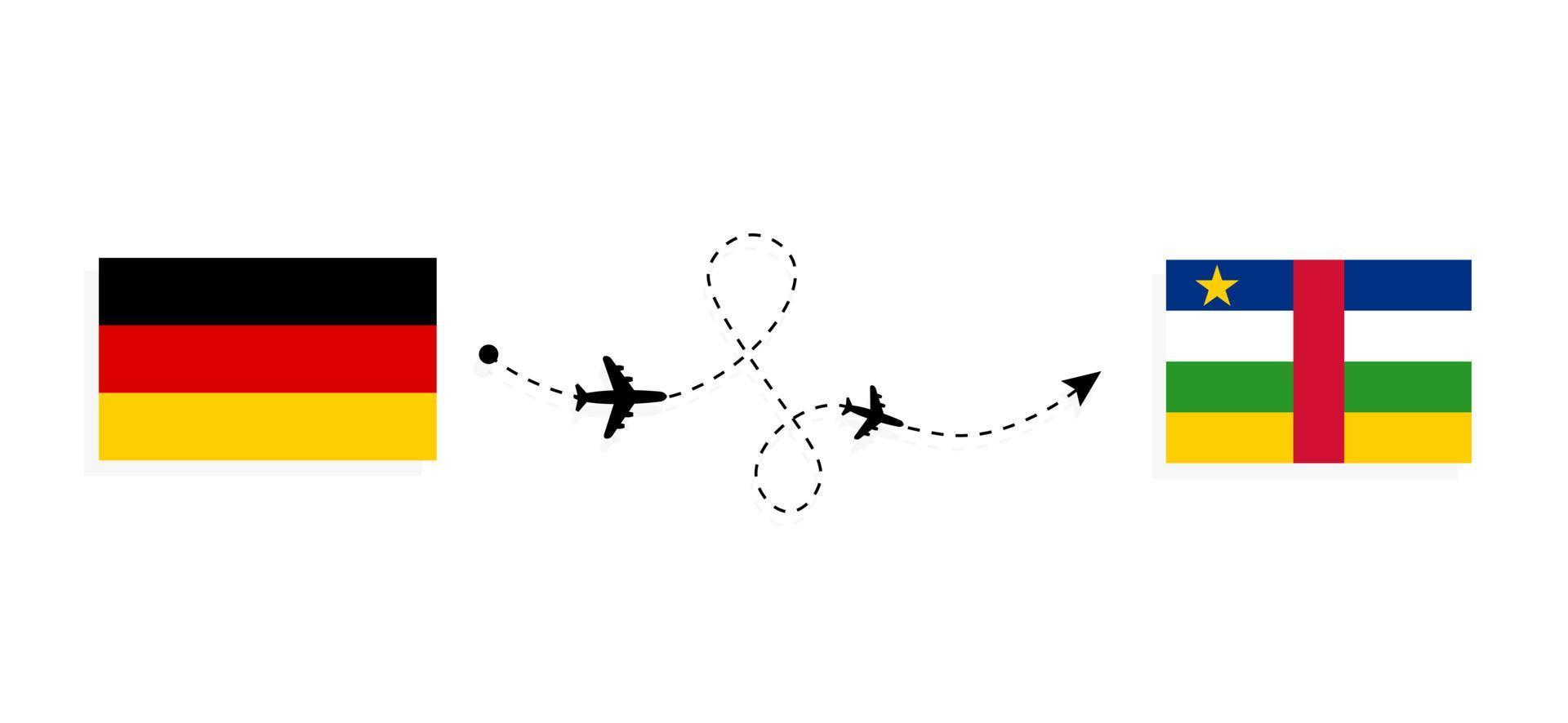 Vuelo y viaje desde Alemania a República Centroafricana en avión de pasajeros concepto de viaje vector