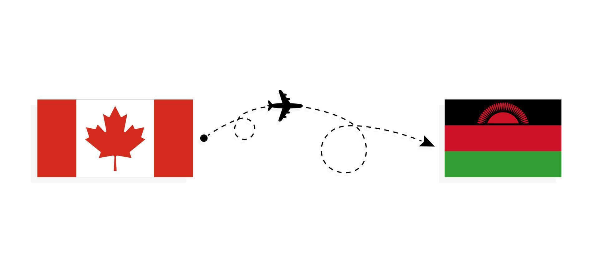Flight and travel from Canada to Malawi by passenger airplane Travel concept vector