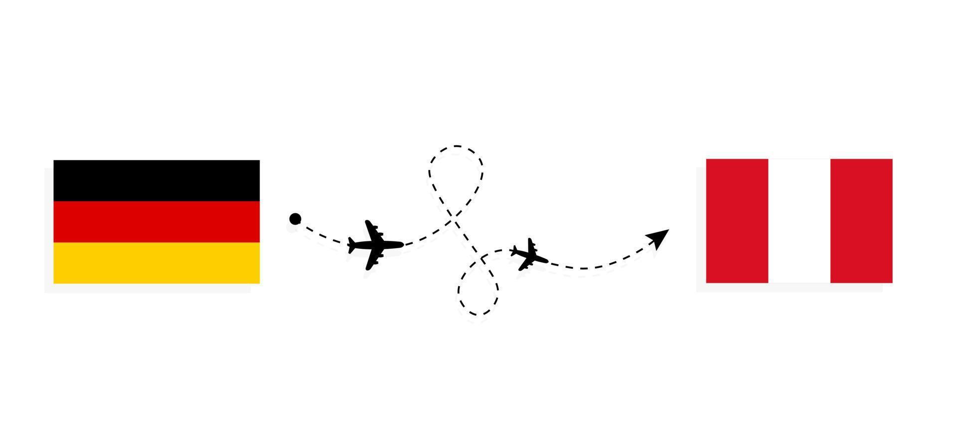 vuelo y viaje desde alemania a perú en avión de pasajeros concepto de viaje vector