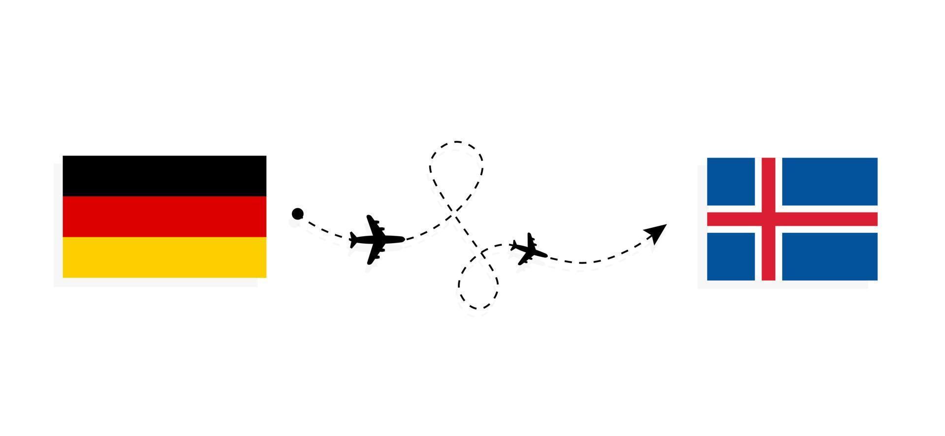 vuelo y viaje desde alemania a islandia en avión de pasajeros concepto de viaje vector