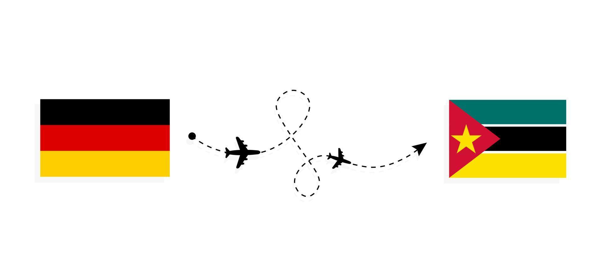 vuelo y viaje desde alemania a mozambique en avión de pasajeros concepto de viaje vector