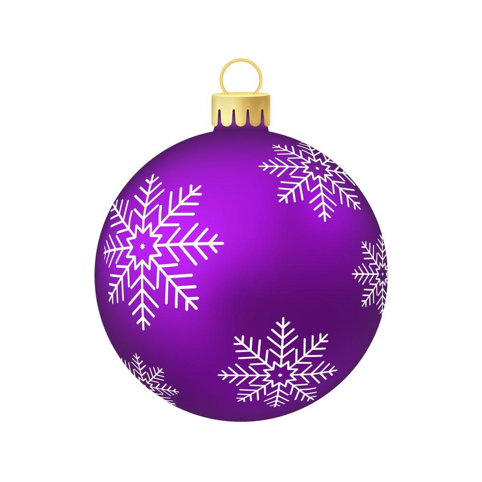 Juguete de árbol de navidad violeta púrpura o bola volumétrica y ilustración de color realista vector