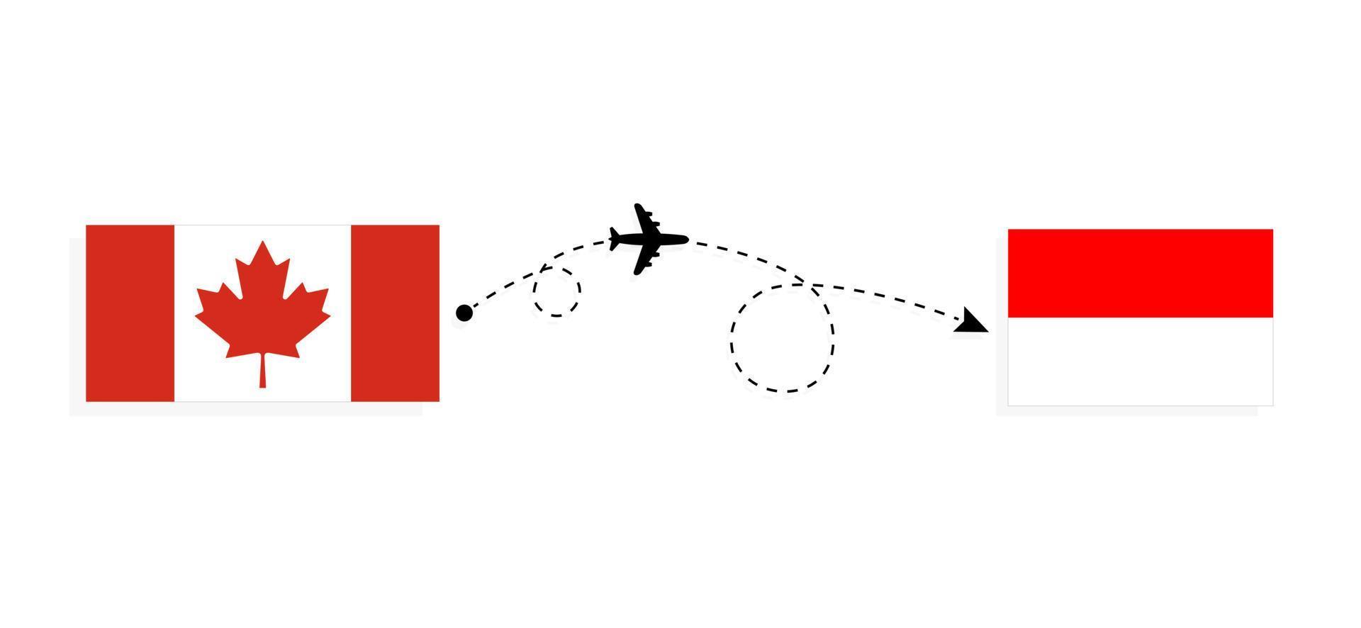 vuelo y viaje desde canadá a indonesia en avión de pasajeros concepto de viaje vector