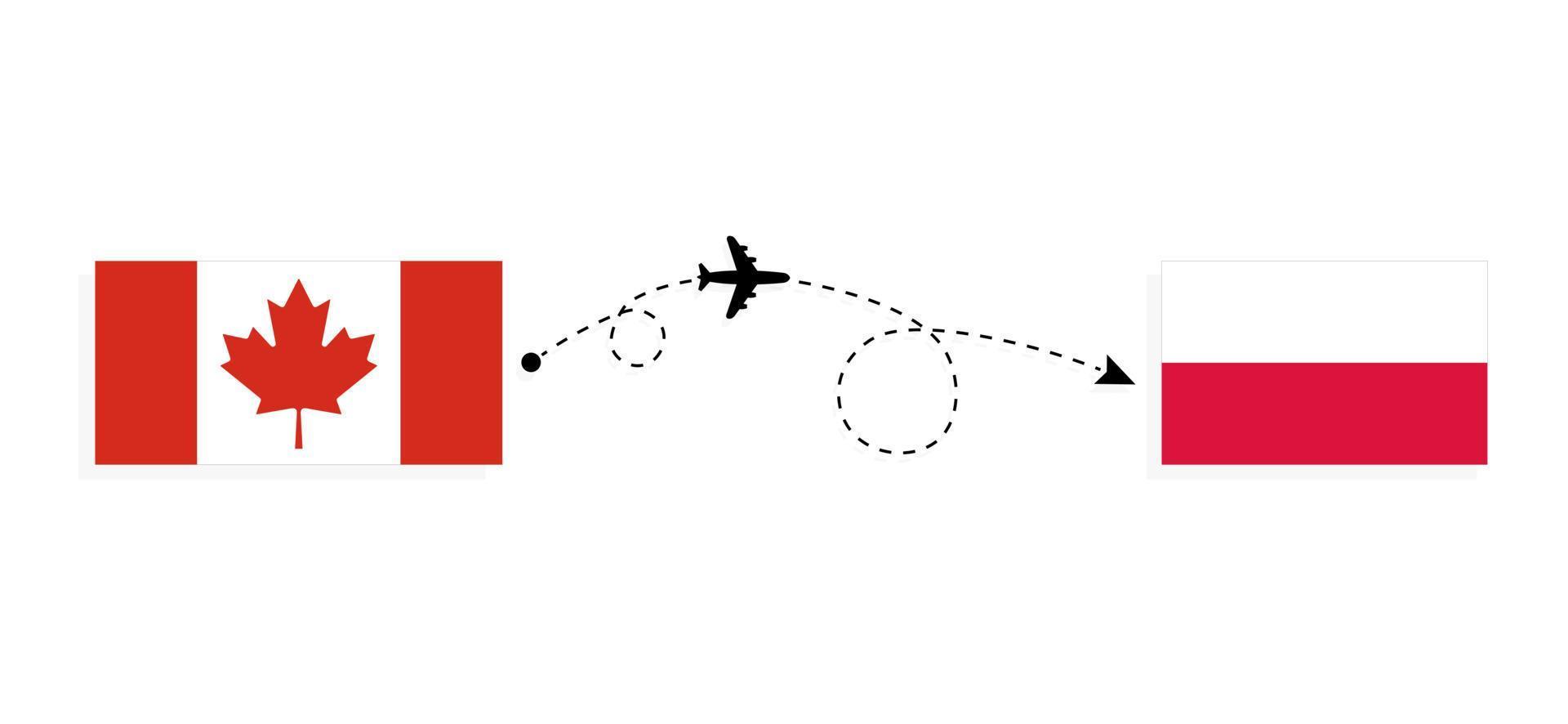 Flight and travel from Canada to Poland by passenger airplane Travel concept vector