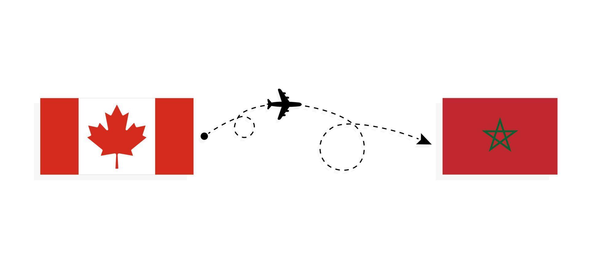 Flight and travel from Canada to Morocco by passenger airplane Travel concept vector