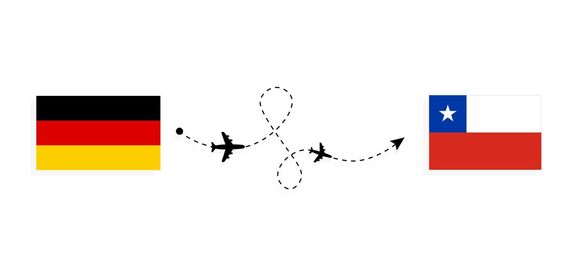 vuelo y viaje desde alemania a chile en avión de pasajeros concepto de viaje vector