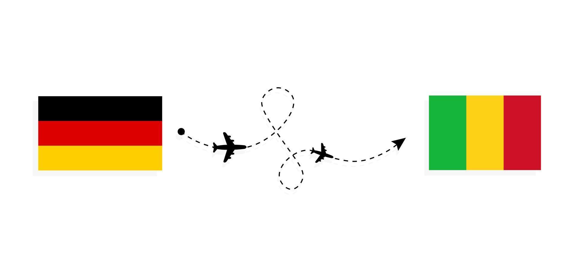 Vuelo y viaje desde Alemania a Mali en avión de pasajeros concepto de viaje vector