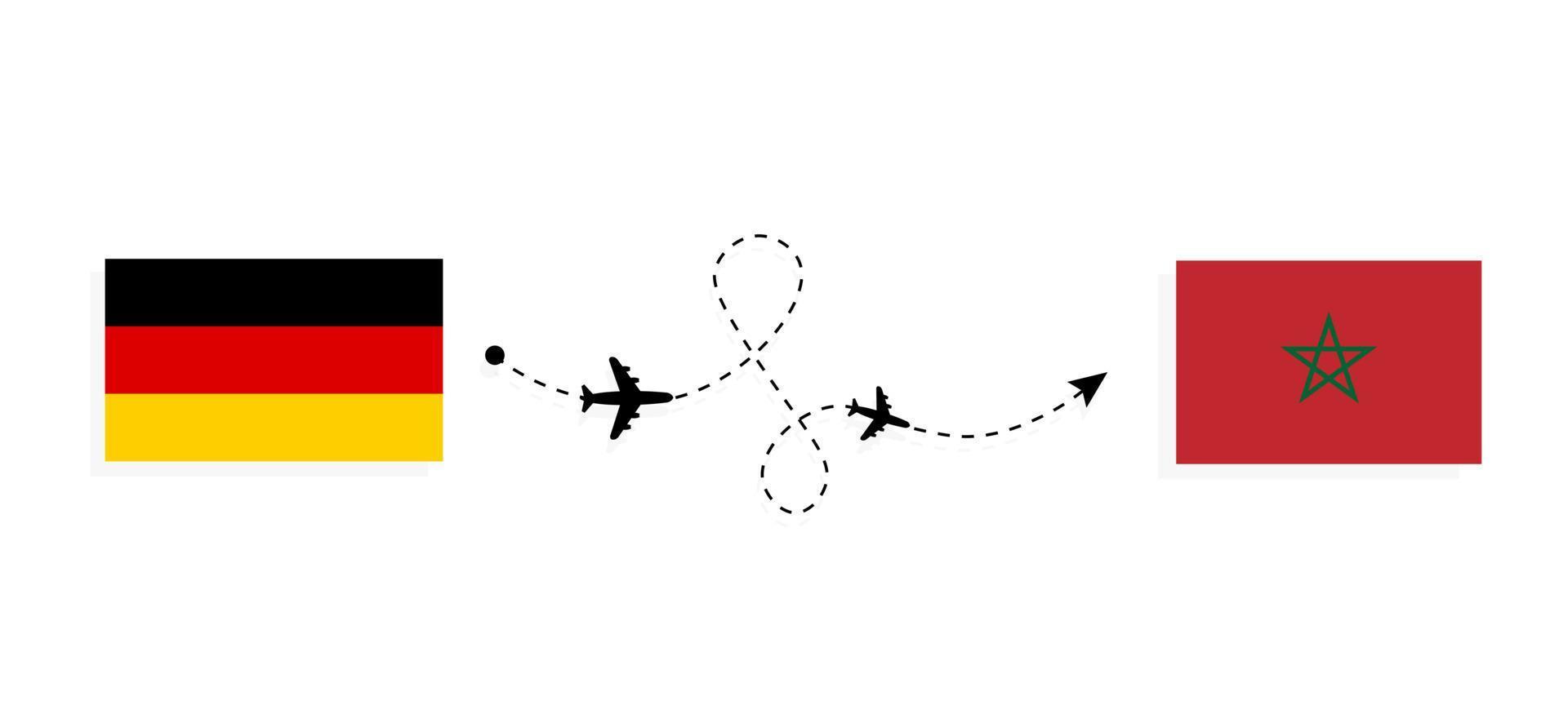 Vuelo y viaje desde Alemania a Marruecos en avión de pasajeros concepto de viaje vector