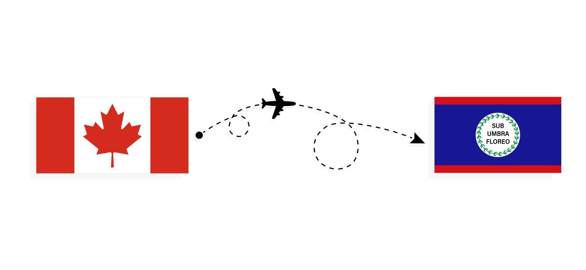 Flight and travel from Canada to Belize by passenger airplane Travel concept vector