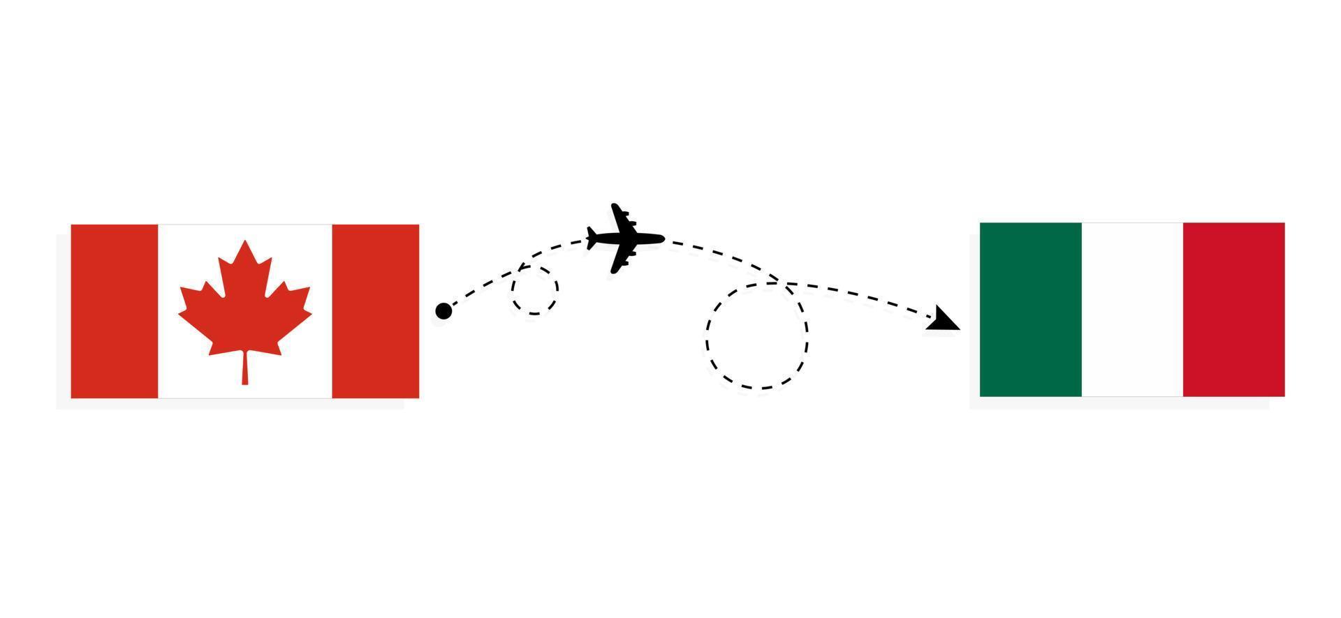 Flight and travel from Canada to Mexico by passenger airplane Travel concept vector