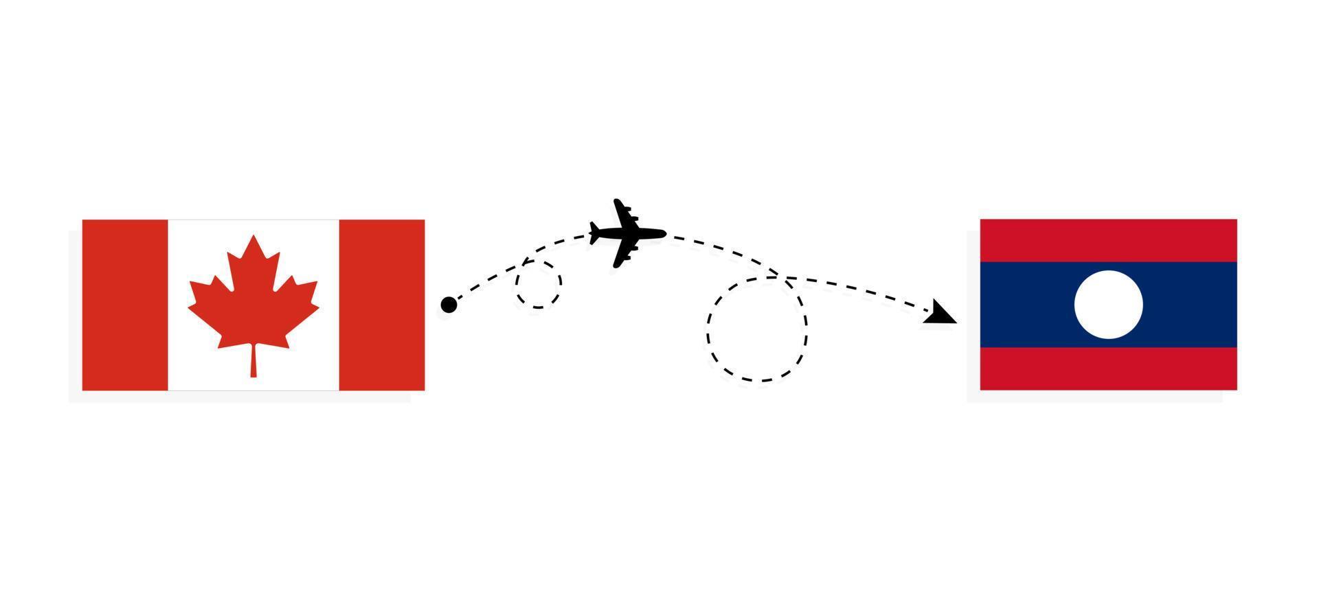 Flight and travel from Canada to Laos by passenger airplane Travel concept vector