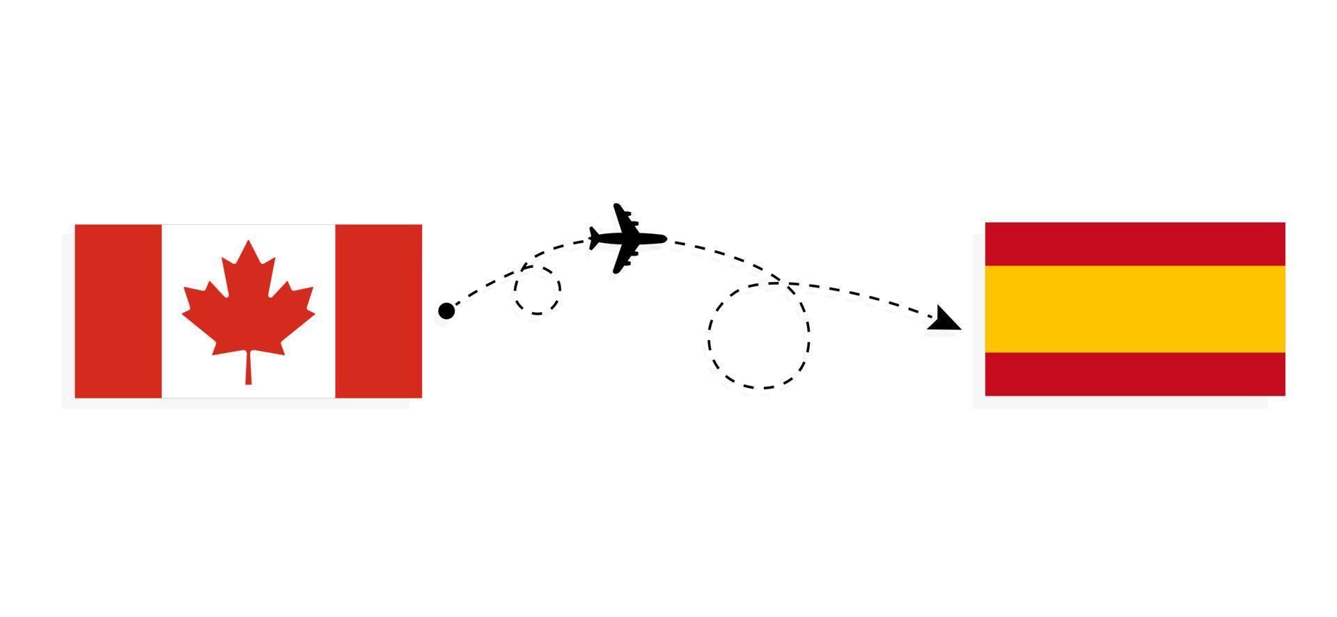 Flight and travel from Canada to Spain by passenger airplane Travel concept vector