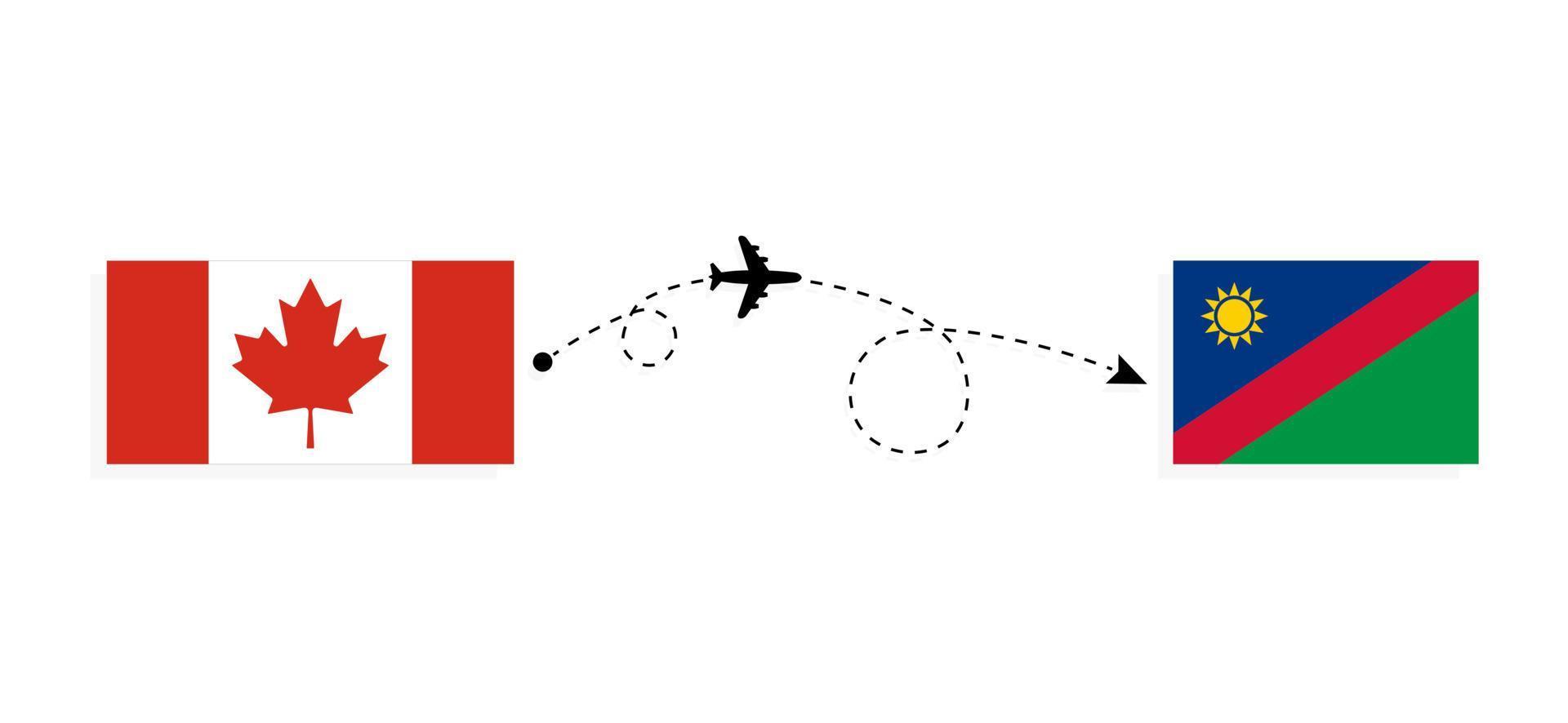 Flight and travel from Canada to Namibia by passenger airplane Travel concept vector