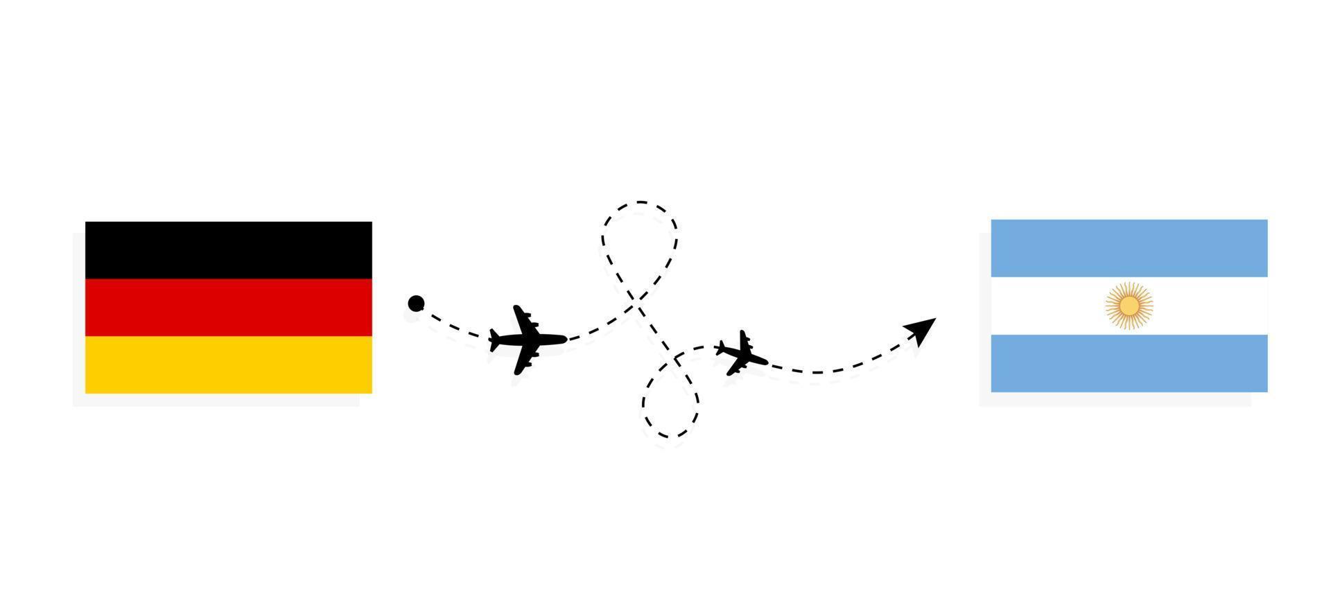 vuelo y viaje desde alemania a argentina en avión de pasajeros concepto de viaje vector