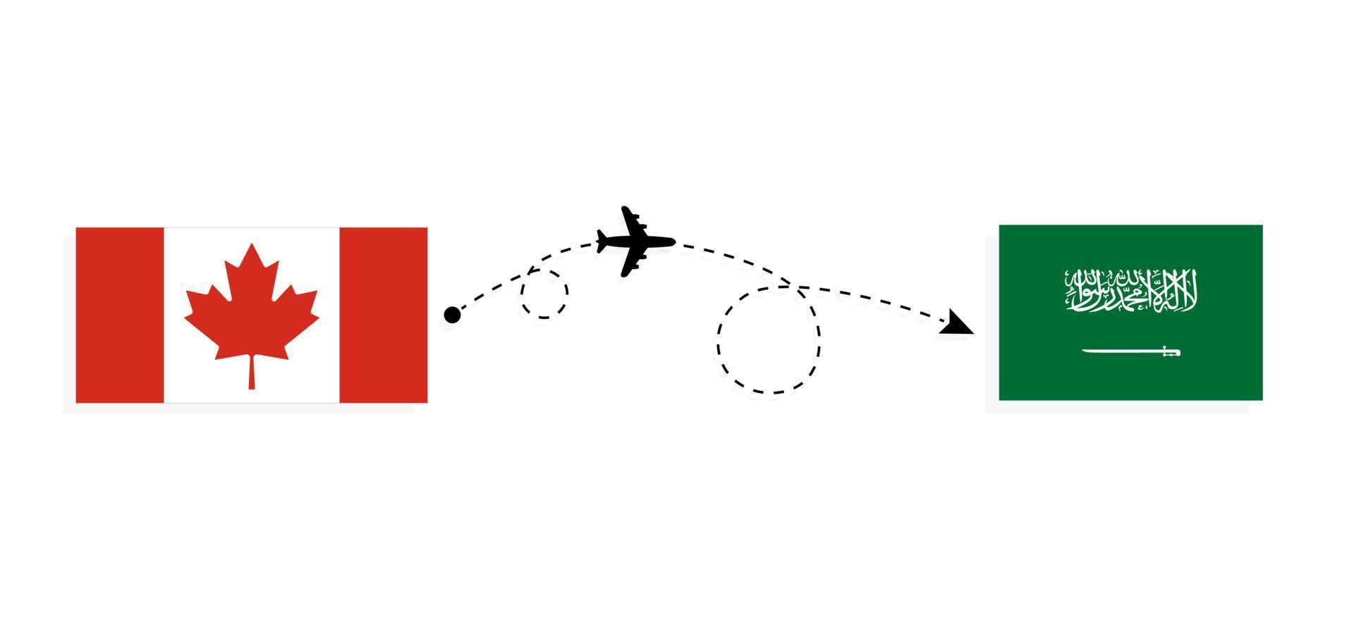 vuelo y viaje desde canadá a arabia saudita en avión de pasajeros concepto de viaje vector