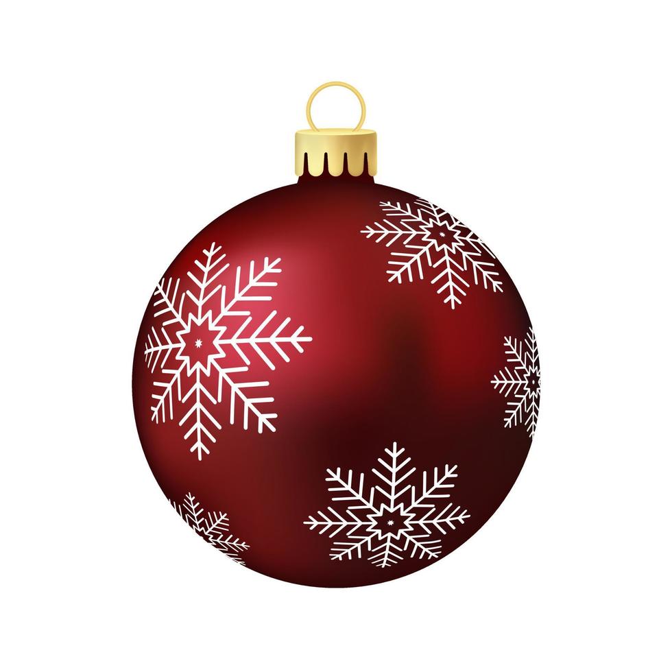 juguete de árbol de navidad rojo oscuro o bola volumétrica y ilustración de color realista vector