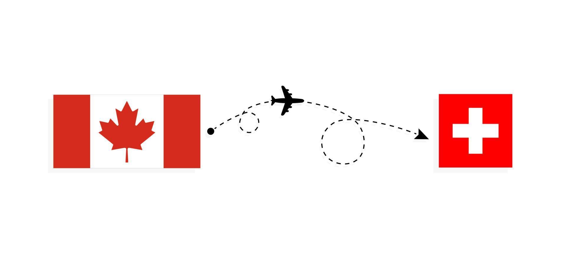 Flight and travel from Canada to Switzerland by passenger airplane Travel concept vector