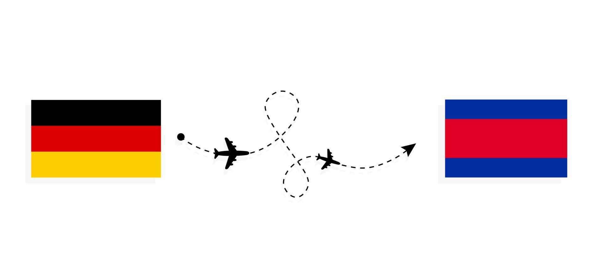 Flight and travel from Germany to Cambodia by passenger airplane Travel concept vector
