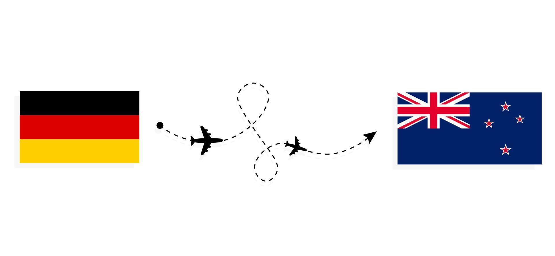 Flight and travel from Germany to New Zealand by passenger airplane Travel concept vector